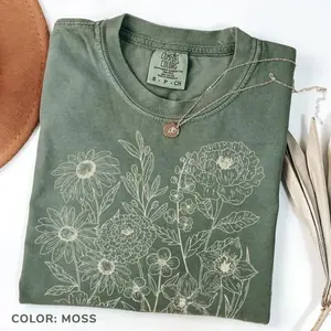 Comfort Colors Vintage Pressed Flowers TShirt, Boho Cottagecore Tshirt, Botanical Floral Tee, Wildflowers T-Shirt, Gift for Gardener Floral Tee