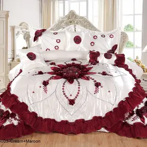 6 Piece Durable Bedroom Set with Floral Embellishments Ruffled Details for Elegant Home Decor 4113 Blue