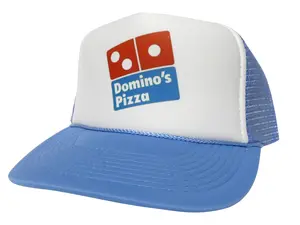 Dominoes Pizza Trucker Hat Vintage Snapback 100% Polyester 100% Nylon Mesh Back 5-Panel Cap with Seamless Foam Front Panel and Stitched Visor