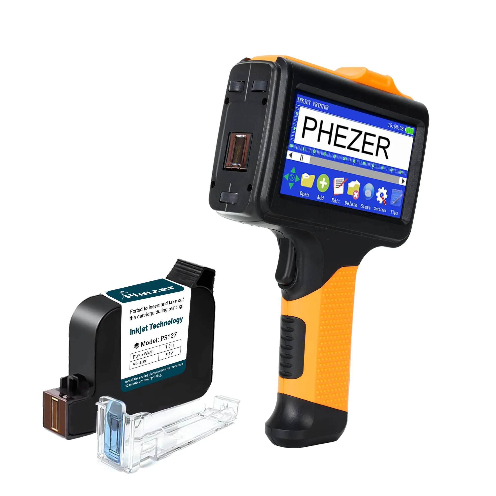 Phezer P19 Upgrade Version Handheld Inkjet Printer - Smart Portable, 360° Print, 42ml, Rechargeable Battery, High Def Coding Machine for DIY Labels & Expiration Dates Diy Vinyl Printer, Touch Screen, No App Or Computer Required
