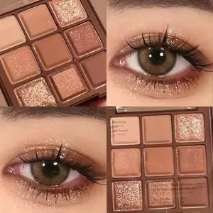 9-color chocolate eyeshadow, Shimmering Eyeshadow Palette: Matte, shimmer, and subtle glitter shades; fine texture; long-lasting wear; versatile for various occasions – stage, evening events, and everyday use. Eye Shadow Palettes