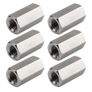 Pack of 6 M8 X 1.25-Pitch 24mm Length Metric Hex Coupling Nut 304 Stainless Steel Rod Coupling Nuts