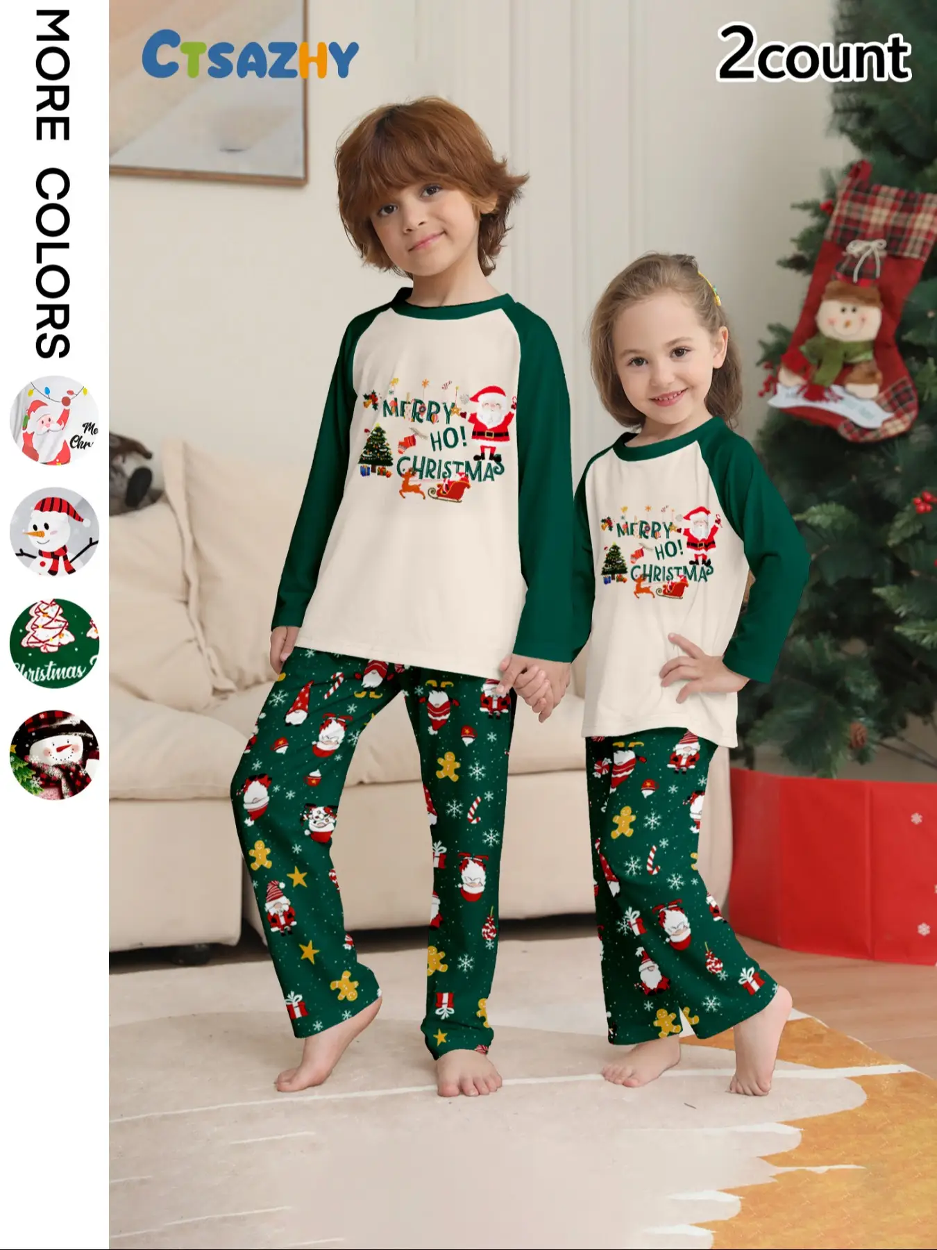 Fire-Resistant Fabric Christmas Pajamas Set for Kids, Long Sleeve Top & Pants, Santa Print, Casual Fall Winter Sleepwear