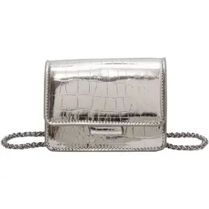 Metallic Evening Mini Silver Purse, Crossbody Bags for Women Y2K Glitter Clutch Handbag for Nightclub Parties