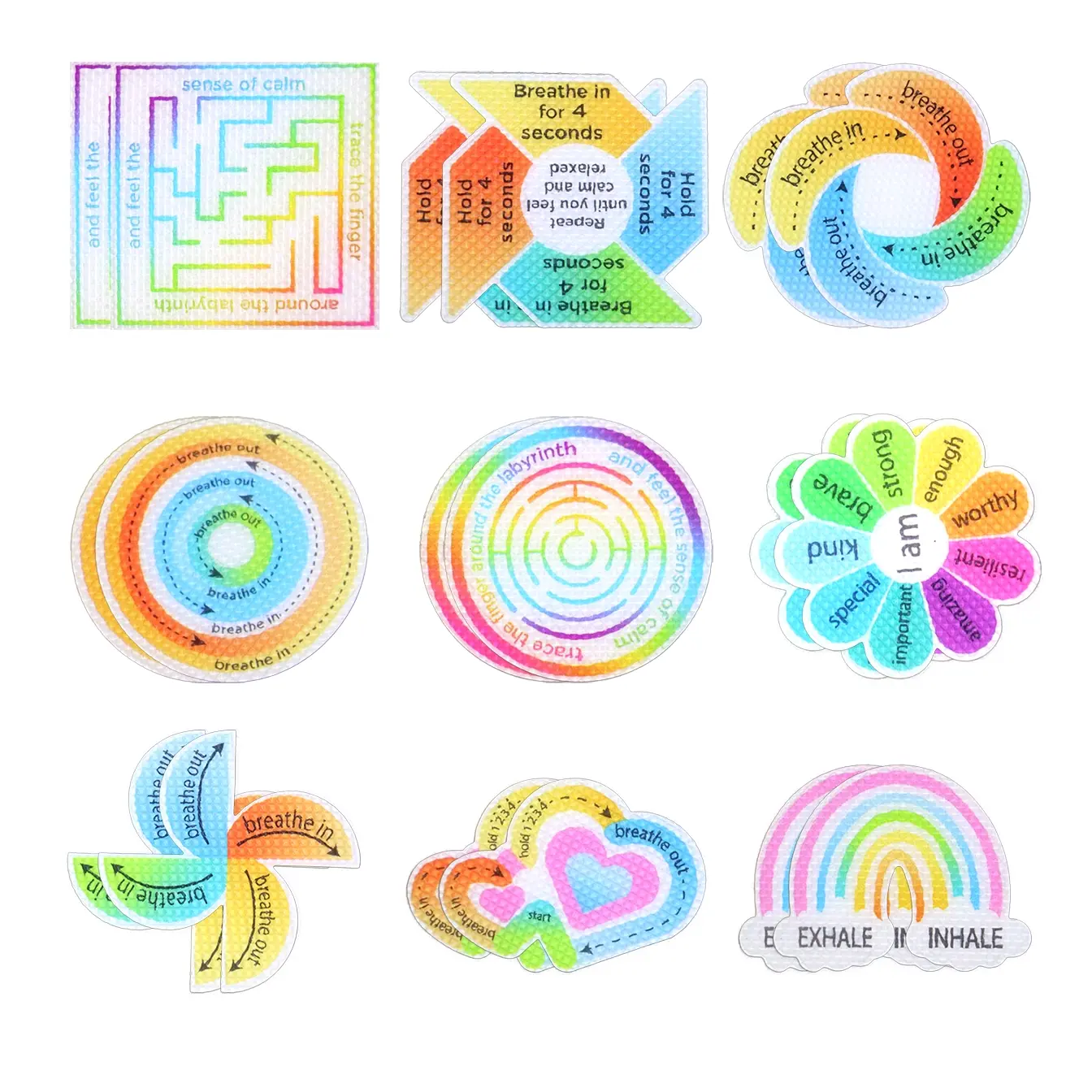 9pcs/18pcs Calming Anxiety Sensory Stickers, Diamond Texture Surface, Self Adhesive Stickers, Textured Stickers, Mindfulness Breathing Stickers, Stress Relief for Office and Classroom Desk, Mindfulness Focus, Adhesive Decals