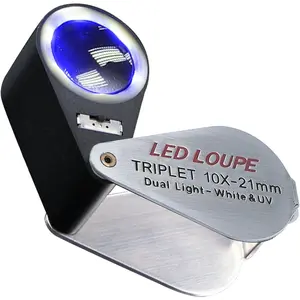 Gain Express Jewelers Loupe Magnifier, Jewelry Loop Magnifier with Light, Hastings Triplet Loupe 10X for Coin, Gem, Stamp, Diamond etc (White LED & UV Light)