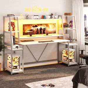 SEDETA Gaming Desk 78.8 Inch with LED Light Bracket and Storage Shelf, Computer Desk with Monitor Stand, Ergonomic Gaming Desk