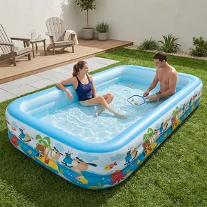 S7326607714Super large family inflatable swimming pool, thick PVC heavy-duty pool, foldable and portable inflatable pool, perfect for summer water parks, suitable for use on balconies, patios, gardens, and other settings.