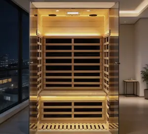 Hemlock Wood Far Infrared Sauna Low EMF Color Therapy Light for 2 Persons 1780W