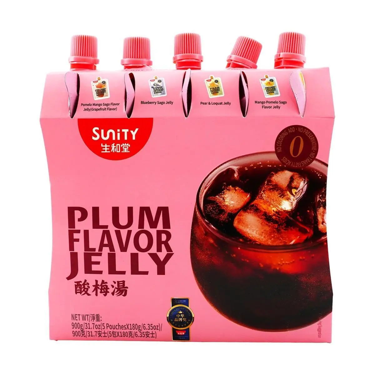 Sunity Sour Plum Jelly Pouches – 5 Packs (6.35oz Each) | Drinkable Chinese Herbal Jelly, Sweet & Tangy Summer Treat