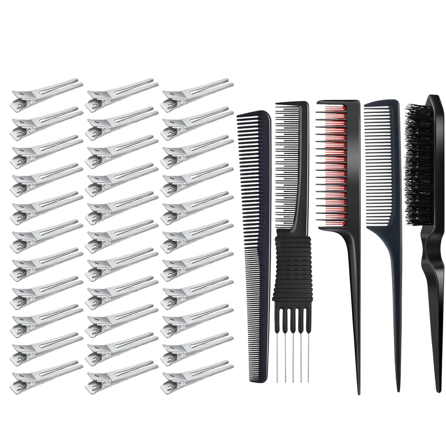 55-Piece Hair Care Styling Tool Set - 50 Metal Duckbill Clips, 5 Combs for Salon Styling, Hair Dyeing Zoning, Daily Use by Hairstylists