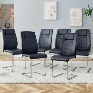 Modern Dining Chairs with Faux Leather Padded Seat Dining Living Room Chairs Upholstered Chair with Metal Legs Design for Kitchen, Living, Bedroom, Dining Room Side Chairs Set of 6