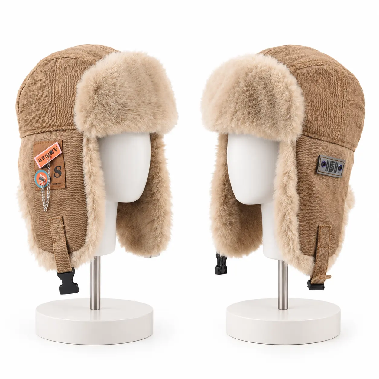 Unisex Winter Trapper Ushanka Furry Hat - Fashionable Chain Design, Chain-Cotton Style, Windproof Heat Insulating Thick Plush Headwear for Skiing, Casual Commute,outdoorfun