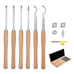 VEVOR Wood Lathe Turning Tool Set,  6PCS, Lathe Roughing, Finishing, Detailing Hollow Tool with Wooden Handle, Diamond Round Square Carbide Inserts, Wooden Box, for Beginners, Hobbyists, Professionals