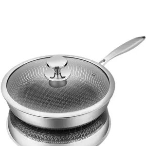 Stainless Steel Nonstick Frying Pan with Lid, Honeycomb Texture, Oven & Induction Safe, Ideal for Eggs and Omelets, Durable Cooking Tool, Durable Cookware