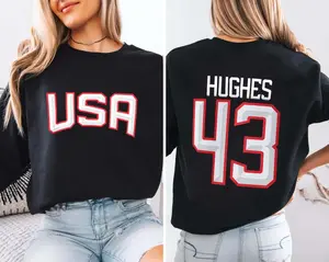 Hughes 43 Hockey Champion Quinn Hughes 2-Sides Sweatshirt, Print on Front and Back of Tee, Hughes Brothers Hockey Fan 2-Sides T-Shirt, Casual Unisex Hoodie, Gift for Men Women