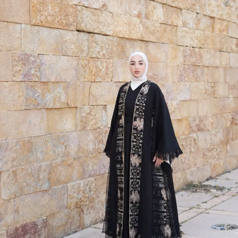 Crepe Elegant Kuwait Daraa Abaya dress with Indian Embroidery