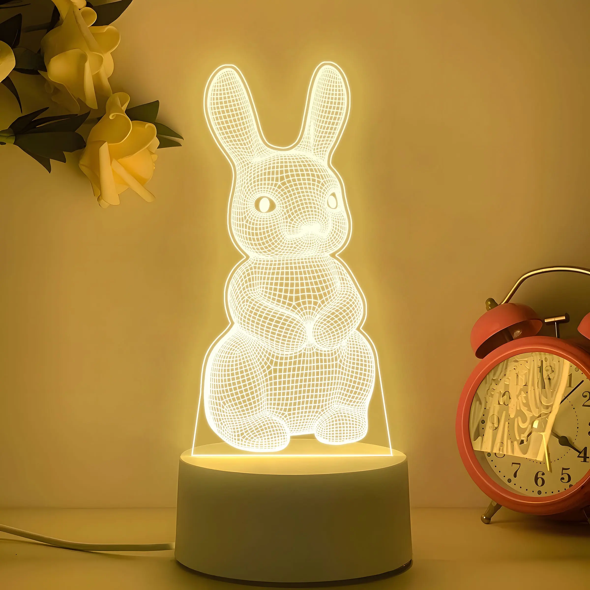 Cute Bunny Acrylic Night Light, Easter Perfect Gift, Warm Light Healing Atmosphere, USB Plug-And-Play, Switch Control, Desktop Decoration