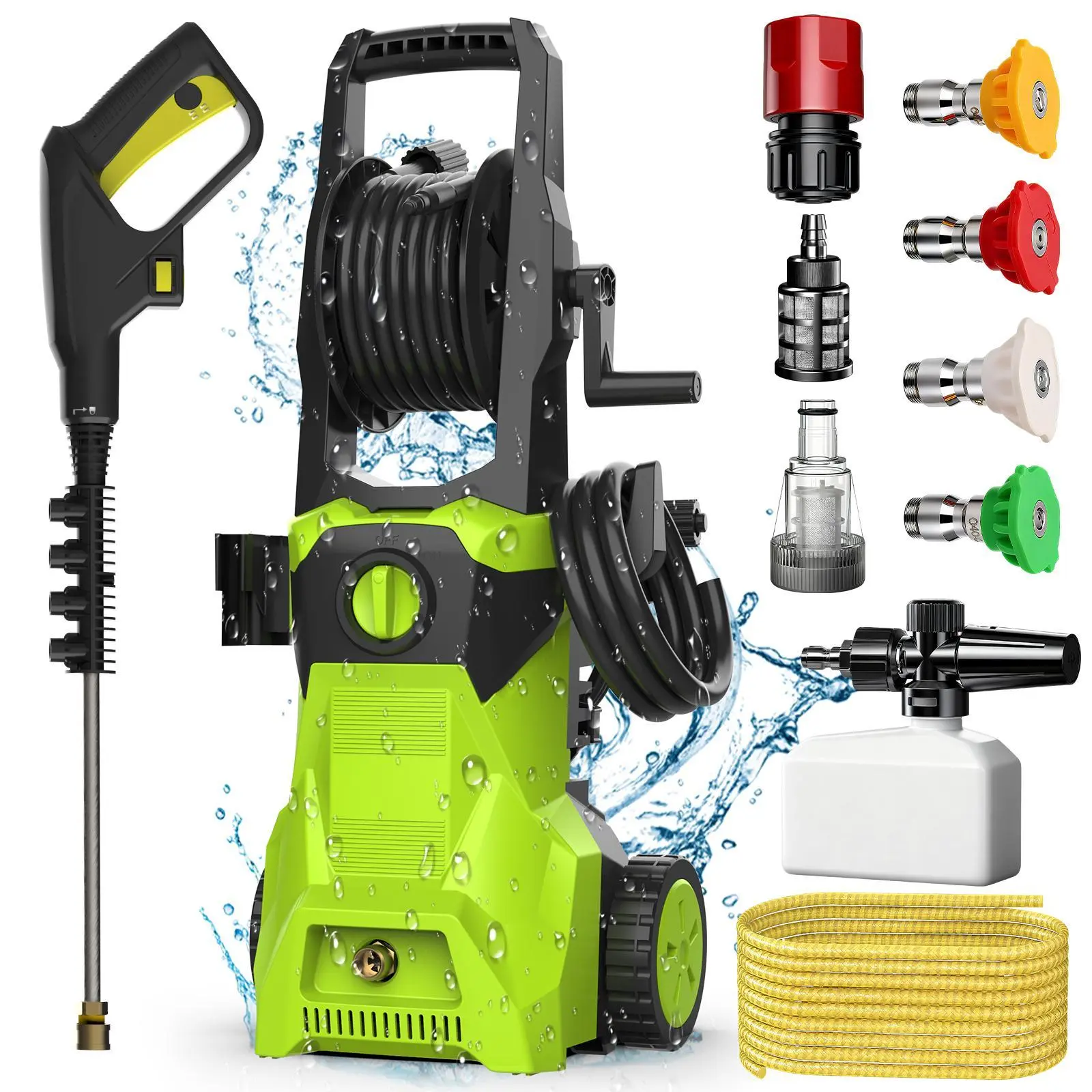【DealsForYou】2100PSI Electric Pressure Washer 1500W, Pressure Washer, Portable Power Washer, 4 Quick Connect Nozzles, High Pressure Cleaning Machine for Car Fence Driveway Patio Washing and More