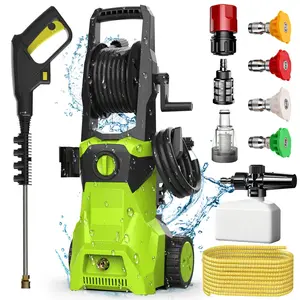 Portable 1500W Electric Pressure Washer, High Pressure Cleaning Machine with 4 Quick Connect Nozzles, Heavy Duty Compact Power Washer for Car, Fence, Driveway & Patio Washing, Suitable for Home Garden Outdoor Applications