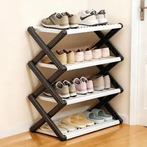 Joybos 3 / 4-tier foldable shoe rack, a small shoe rack for the entryway, with a checkerboard design, sturdy plastic construction, no assembly required, saves space, and quickly stores shoes. Suitable for closets, living rooms, and front entrances.