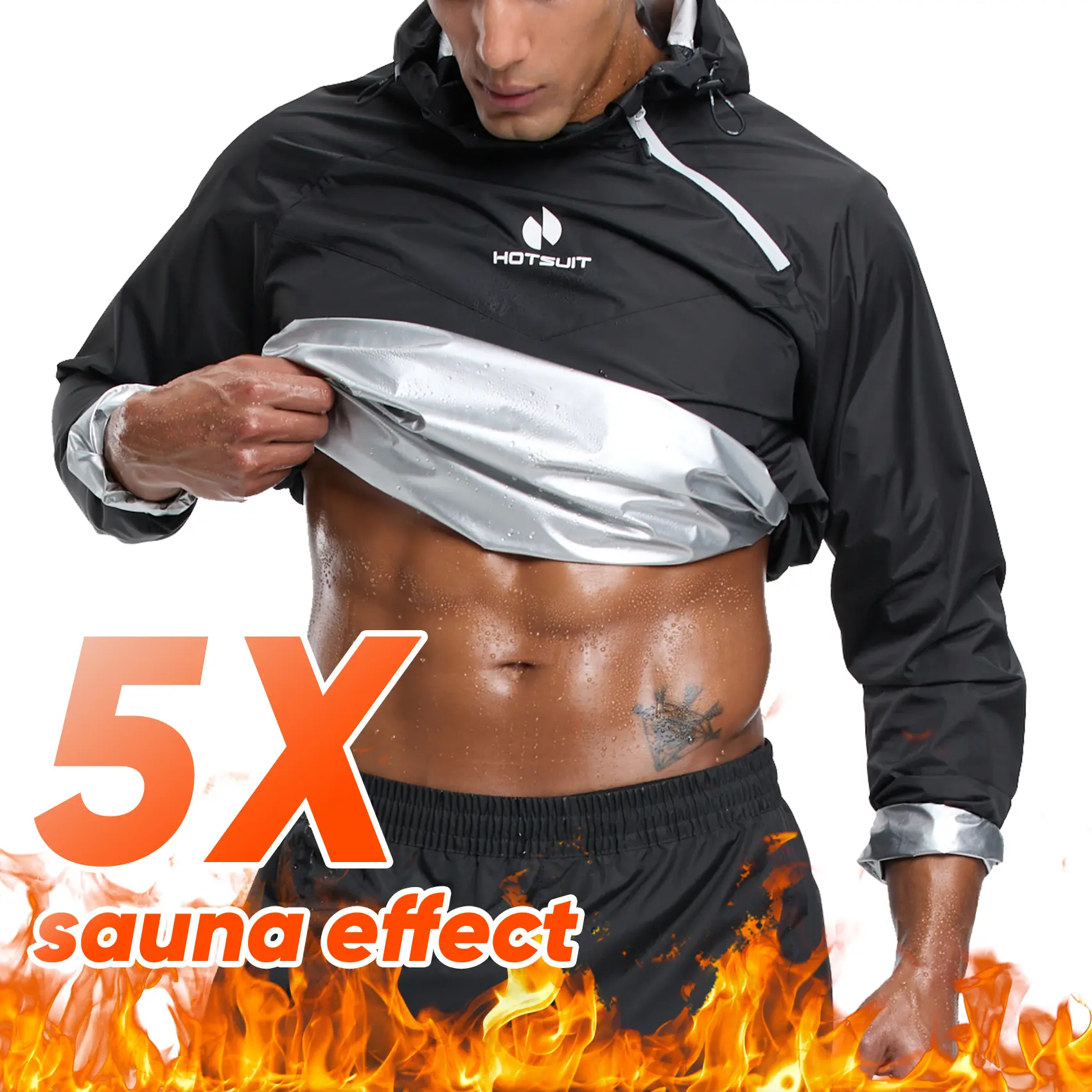 HOTSUIT Unisex Sauna Jogging Set, Sports Clothing Workout Outfits with Long Sleeve Shirt & Full-Length Pants for Boxing, Fitness Training, Outdoor Athletic Activities, Unisex Fit, Windproof Waterproof