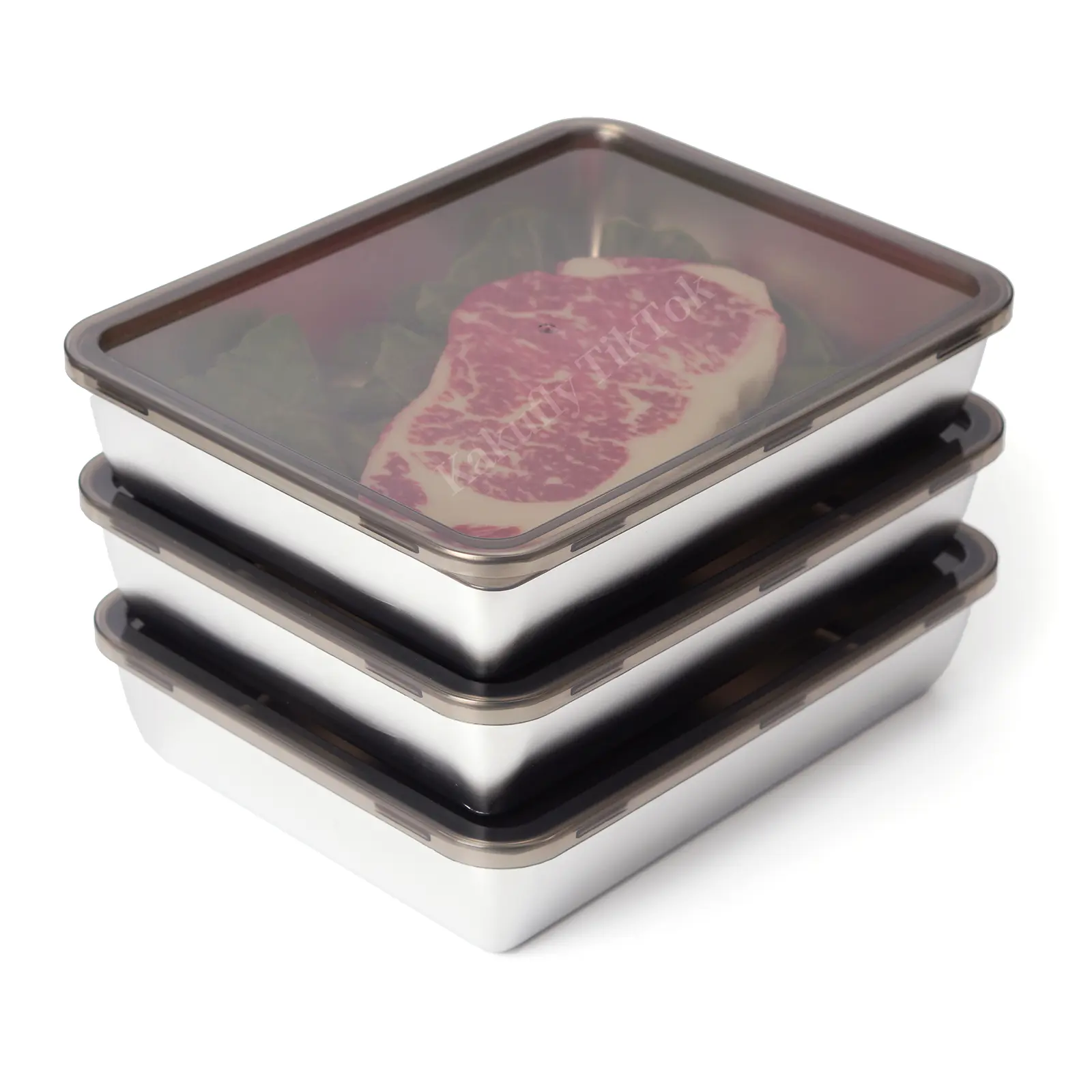3-Piece Stackable Set 304 Stainless Steel Food Storage Canisters - BPA-Free, Reusable, Durable Sealed Containers for Kitchen Fruit, Meat, Vegetables - Easy to Clean, Modern Design for Refrigerators, Frozen Prep