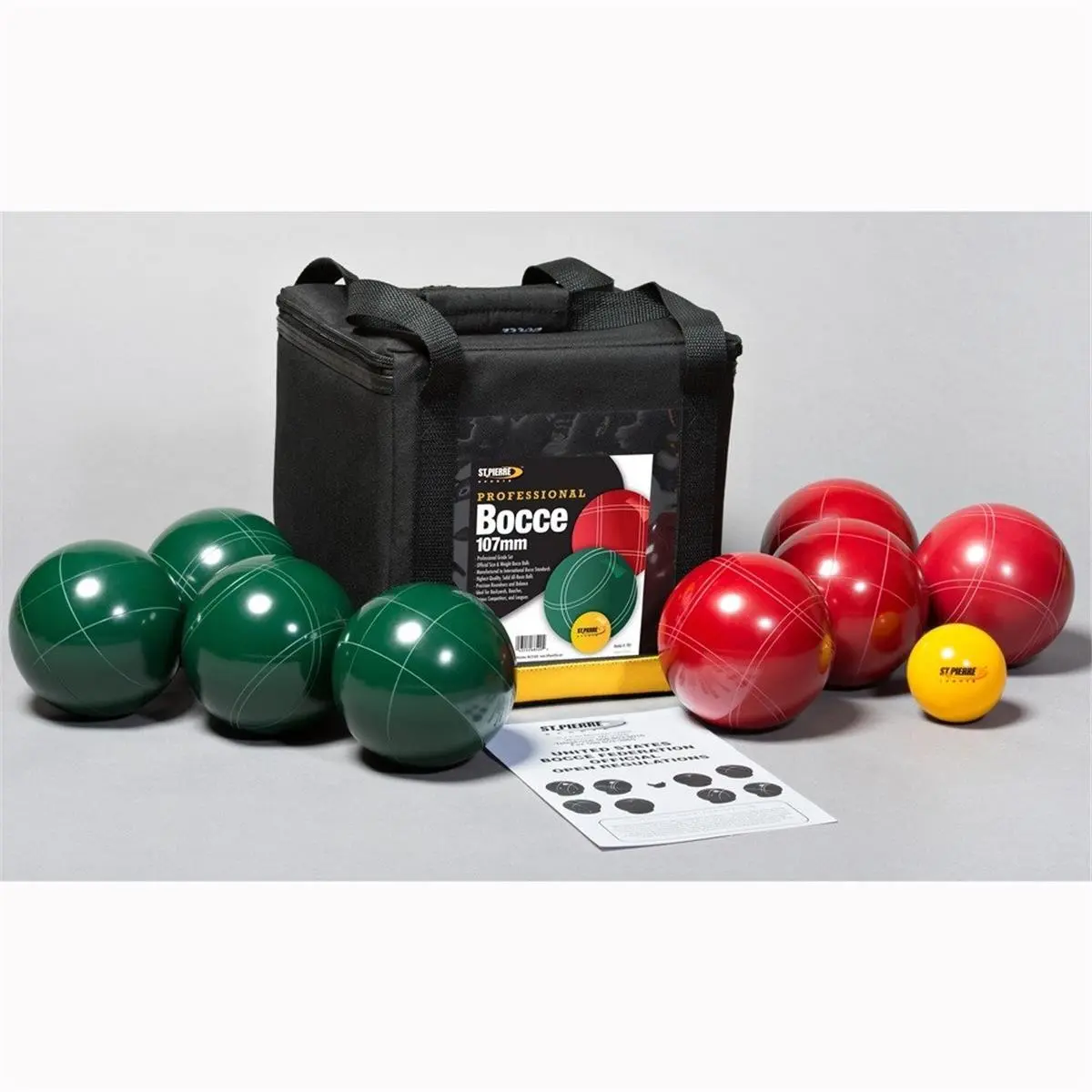St. Pierre Professional 107mm Solid Resin Bocce Ball Set - Nylon Storage Bag, Consistent Balance, Durability, Outdoor Sports Activity Rules, For 2-4 Players, 107 Mm