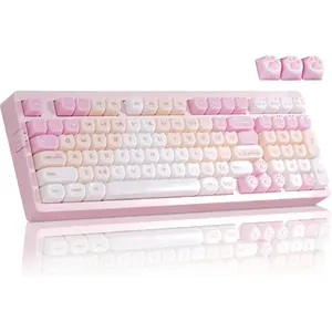 ZORNHER ZH980 Pink Mechanical Keyboard 95% with Number Pad Kawaii Kitty Keycaps Jelly Ceramic Keycap Creamy Sounding Switches Cute Gaming Keyboard for Gamers and Typists fathersdaygiftideas