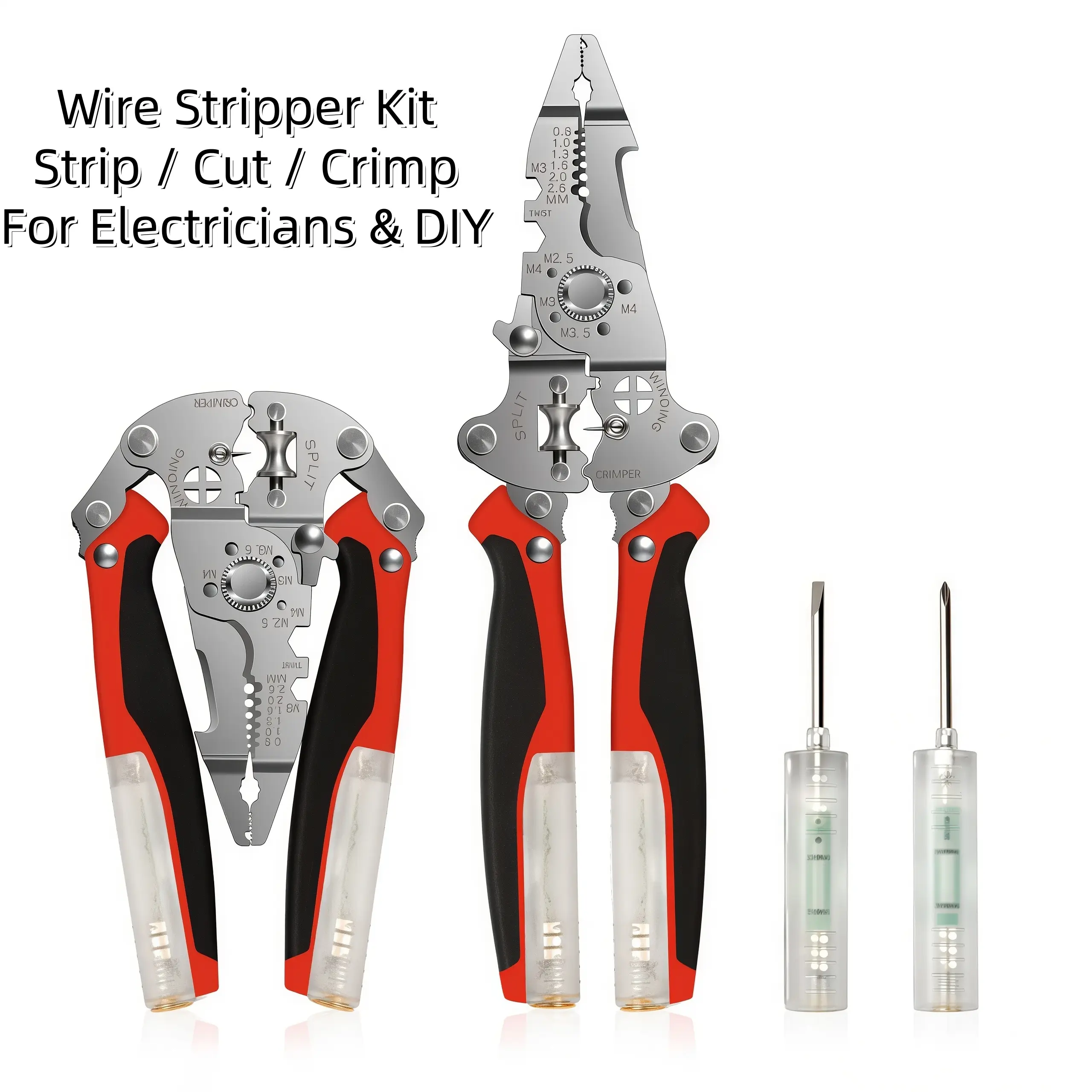 Perfect Gift for Dad! 16-in-1 Heavy-Duty Wire Stripper with 12-250V Voltage Tester - Foldable Electrical Pliers for Cutting, Stripping, Crimping, Twisting, DIY Repair & Professional Use