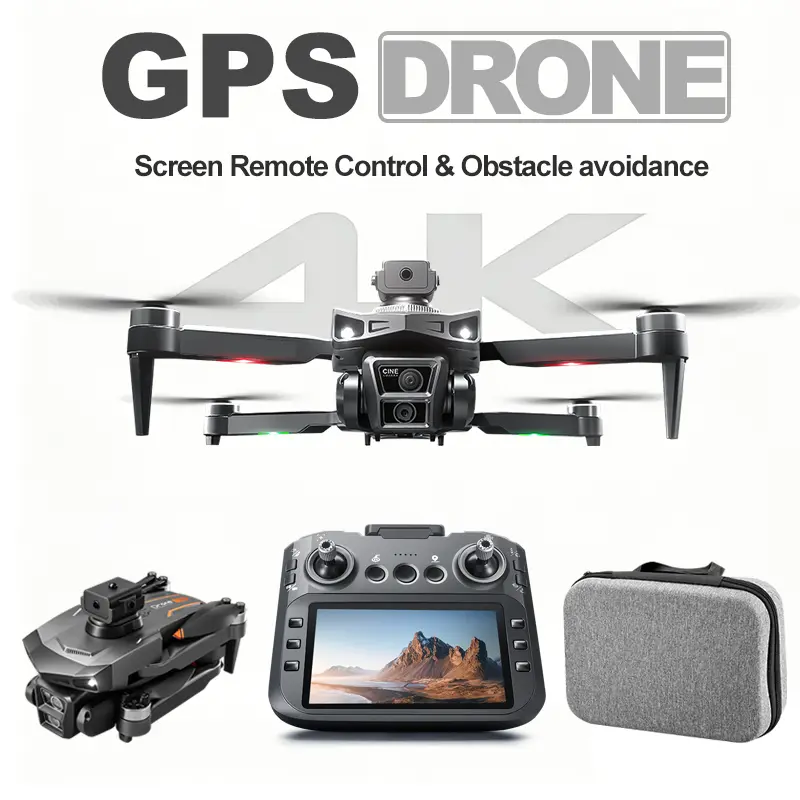 YCMDCGIE Aerial drone with GPS, 4K UHD ECS camera, 5G WiFi FPV, brushless motor, optical flow obstacle avoidance, GPS automatic return, 360° foldable, stunt flips, easy to operate, dual batteries