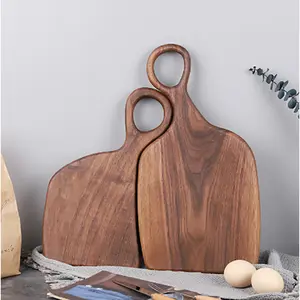 1 Set Walnut Wood Couple Cutting Board with Handle, Solid Wood Chopping Board for Steak Bread, Kitchen Cutting Boards for Food Prep & Fruit Serving