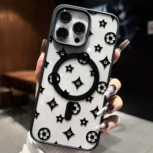 Classic Floral Pattern Magnetic Phone Case, Ultra Transparent Acrylic Anti-Drop Cover for Samsung Galaxy S22/s23/s24