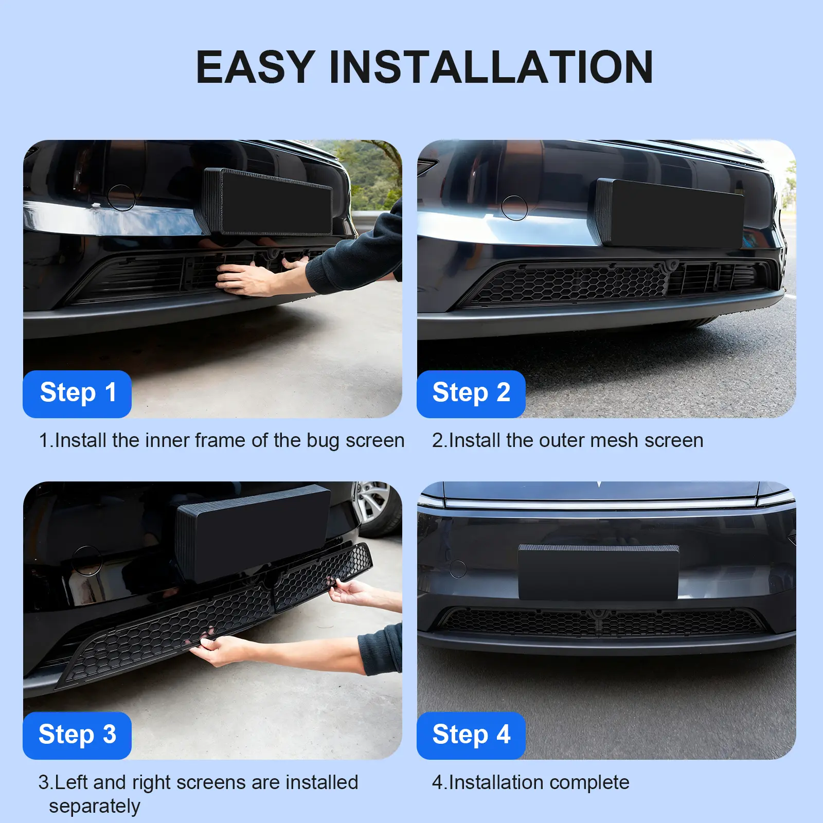 KUNIST Detachable Mesh Grille Inserts For 2024-2025 Tesla Model 3 Highland - Easy Snap-On Installation