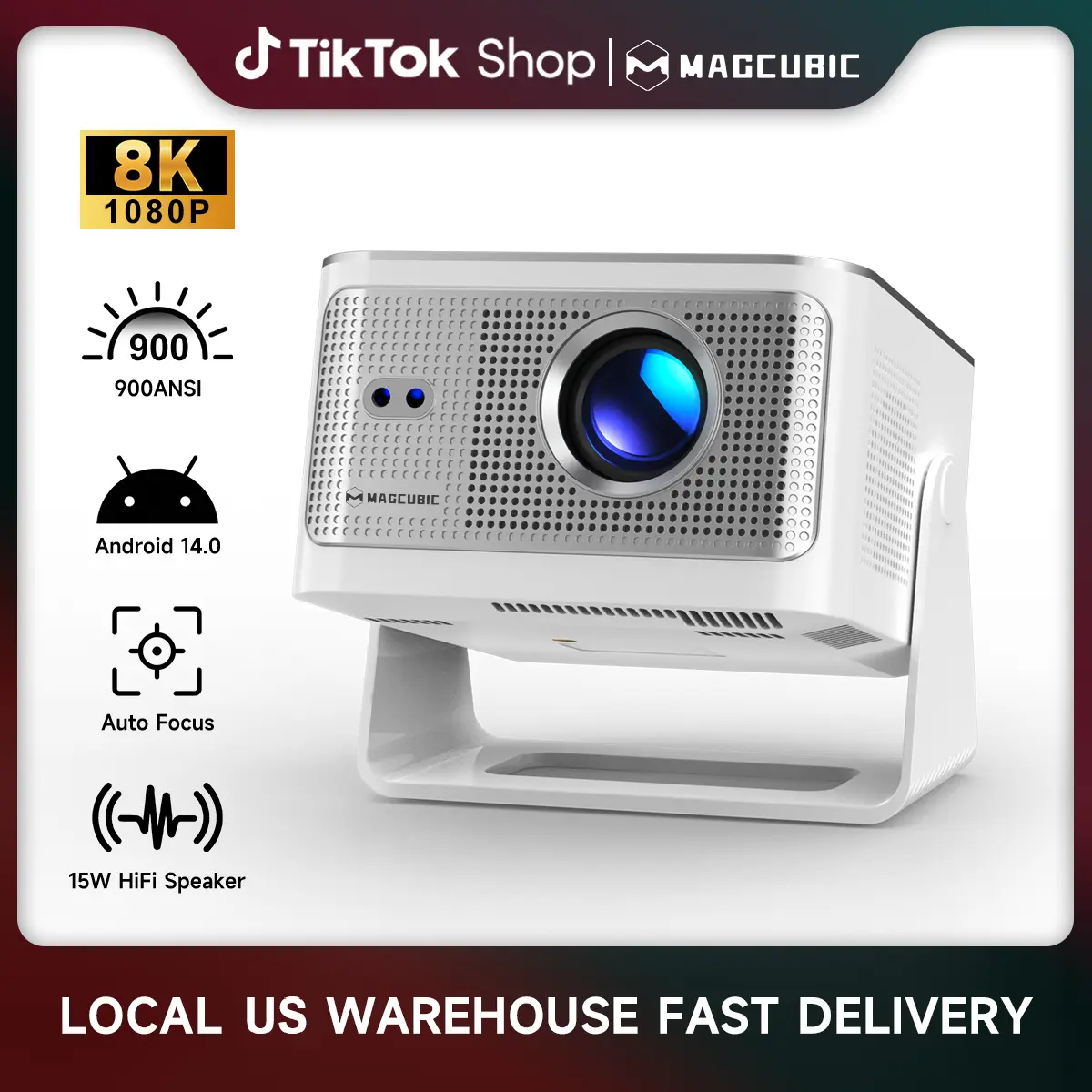 [US warehouse] Magcubic HY350MAX Projector 900ANSI Auto Focus 8K Decode Android 14 Allwinner H726 Built-in 15W HiFi Speaker Dual WiFi6 BT5.4 Native 1080P Portable Smart Home Cinema Movie Night Gift Projectors For Bedroom #TikTokShopBackToSchool