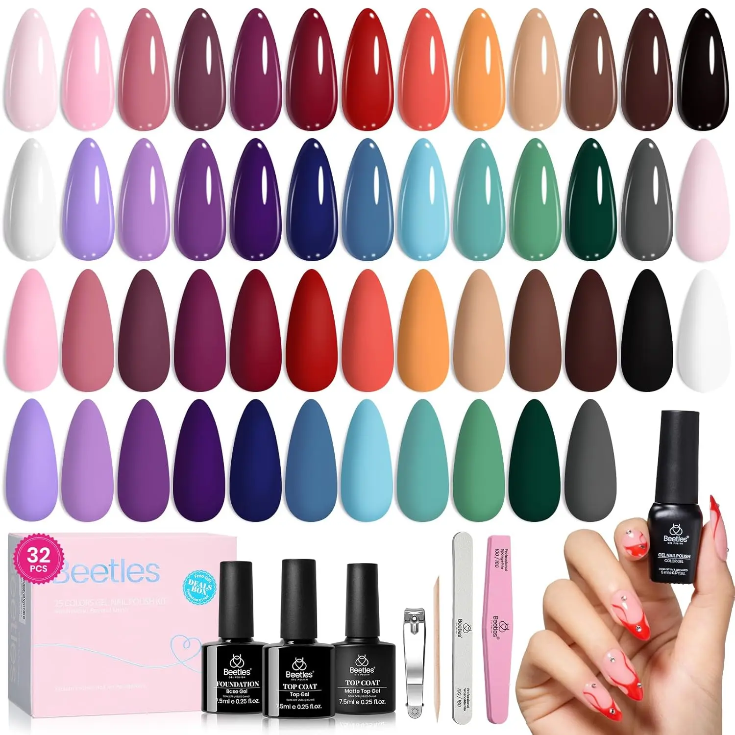 beetles Gel Polish 25 Colors Nail Set Fall Winter Gel Nail Polish Set Pink Gel Nail Red Nude Brown Purple Burgundy Nail Art with 3Pcs Base Top Coat Nail File Urban Rhythm Collection DIY Salon Manicure Gift for Women
