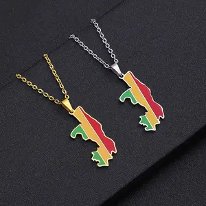Africa Congo Republic Map Stainless Steel Necklace Brazzaville Ethnic Geometric Drip  couple Jewelry