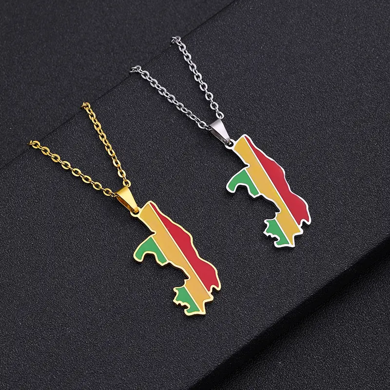 Africa Congo Republic Map Stainless Steel Necklace Brazzaville Ethnic Geometric Drip  couple Jewelry