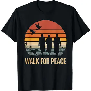 Walk for Peace Aloka Dog Buddhist Monks Retro Vintage Zen Art T-Shirt Calm Spiritual Graphic Tee Unisex Cotton Shirt for Meditation Mindfulness and Peaceful Lifestyle
