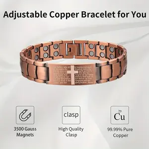 Adjustable Copper Magnetic Bracelet for Men Dual-row Magnets with Cross Pattern Hypoallergenic Hidden-safety-clasp High Quality Clasp