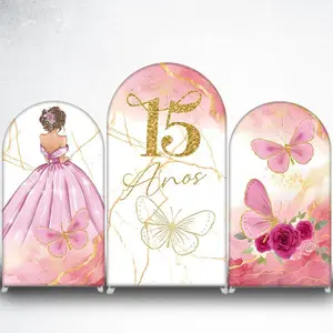 15-day Delivery Pink Gold Butterflies and Roses Arch Backdrop Cover for Bridal Shower Decor