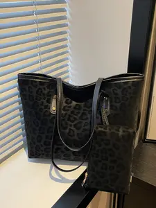 Vintage Leopard Print Tote Bag Set, Large Capacity Commuter Shoulder Bag with Matching Small Wallet, Leopard Pattern, 2026 New Style