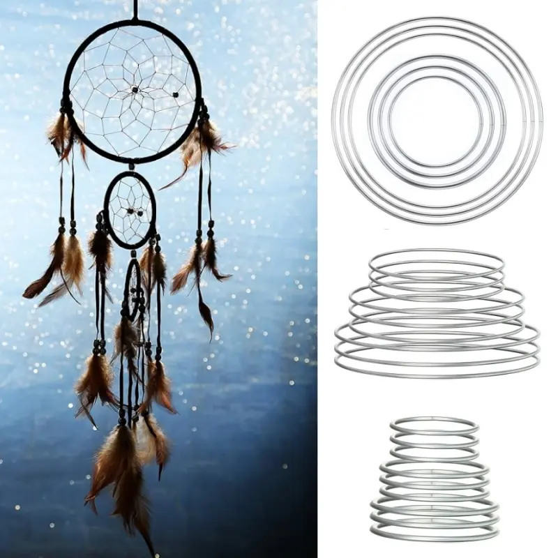 6 Sizes Silver Metal Craft Rings Set, Round Metal Hoop Frames for DIY Blank Metal Rings for Dreamcatcher, Wreath, Bracelet Pendant, Boho Wall Art Handmade Craft Supplies