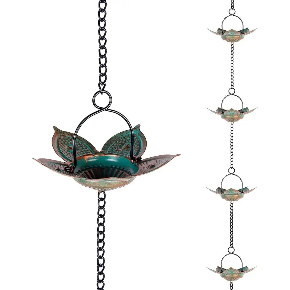 8.3 FT Lotus Rain Chain, Metal Rain Chains for Gutters with 12 Cups, Adjustable Rain Catcher Chain for Eaves Drainage, Replacement for Downspout, Outdoor Decor