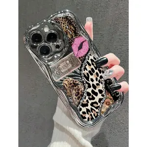 Leopard print painted plating cute cartoon, flat print cream, silver wavy edge painted soft shell, fashionable thickened phone case, suitable for iPhone 17/16/15/14/13/12/11/X/XS/XSMAX, ideal holiday gift for friends, family, and yourself