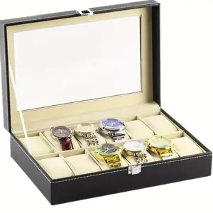 High-value leather 12-slot watch storage box, wristwatch window display, large capacity with lid, dustproof and anti-oxidation watch case, Watch Protector