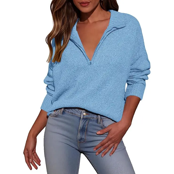 PrettyGarden Women's Fall Quarter Zip Pullover Sweaters  Dressy Casual Long Sleeve V Neck Collared Knit Jumper Tops
