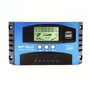 New Blue MPPT Solar Power Charge Controller, 12V/24V Adaptive Photovoltaic Regulator, Dual USB & Color LCD Display, Solar Charger Regulator for Lithium Battery and Lead-acid Battery
