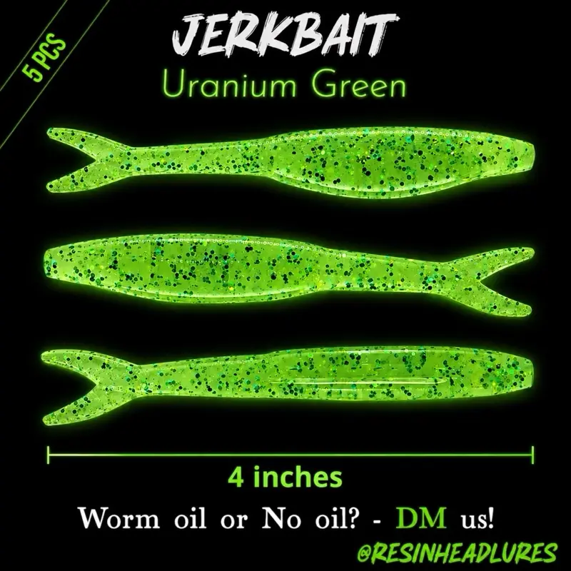(5PCS) – GLOW IN THE DARK (4”) Jerkbait Lifelike Soft Plastic Fishing Lures – Handmade and Hand-injected Fishing Lures