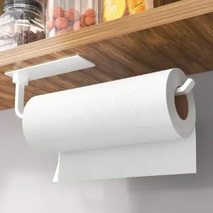 Paper Towel Holder - Self-Adhesive or Drilling White Upgraded Aluminum Kitchen Roll Dispenser Under Cabinet Lighter Stronger Than Stainless Steel High Quality Material Save Space Easy Installation